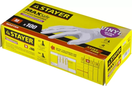 Перчатки STAYER &quot;MASTER&quot; виниловые экстратонкие, M, 100шт 11207-M купить в Перми