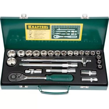 Набор торцовых головок KRAFTOOL &quot;INDUSTRIE QUALITAT&quot; (1/2&quot;) универсальный, Cr-V, металлический кейс, 25 предметов 27892-H25_z01 купить в Перми