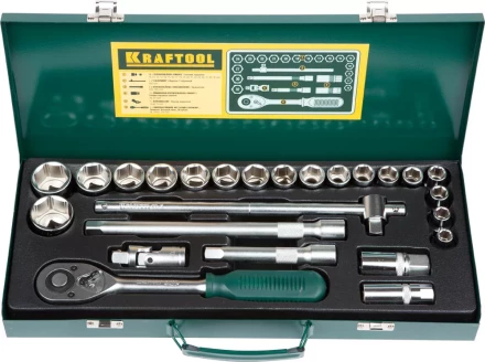 Набор торцовых головок KRAFTOOL &quot;INDUSTRIE QUALITAT&quot; (1/2&quot;) универсальный, Cr-V, металлический кейс, 25 предметов 27892-H25_z01 купить в Перми